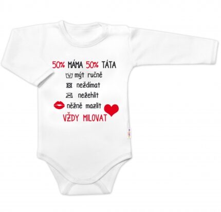 Body dlhý rukáv s vtipným textom Baby Nellys, Vždy Milovat - biele, veľ. 86