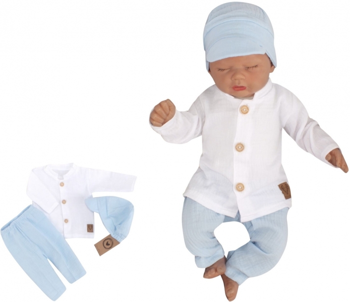 141926-259086-muselinova-kosela-nohavice-ciapky-3d-sada-boy-z-z-biela-modra