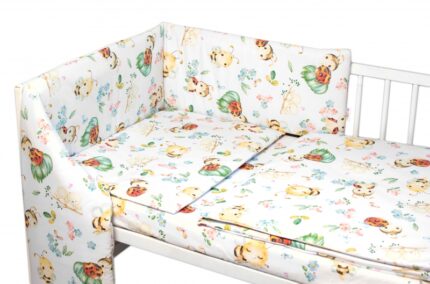 Mantinel s obliečkami Premium - Baby Nellys, 3D sada, Včielky a Lienky - biela