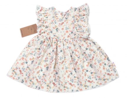 Mušelínové šatôčky + čelenka 2-dielna sada Lúčne kvietky, Baby Nellys, smotanové, veľ. 86