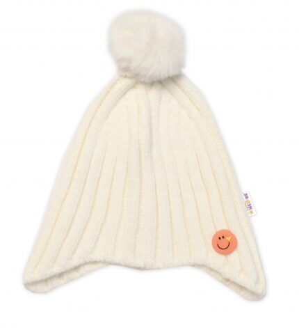 Detská zimná čiapka s brmbolcom Smile, Baby Nellys - smotanová, veľ. 48-54 cm