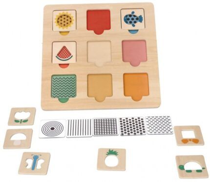 Drevená aktívna vkladačka/puzzle so vzormi, prírodná