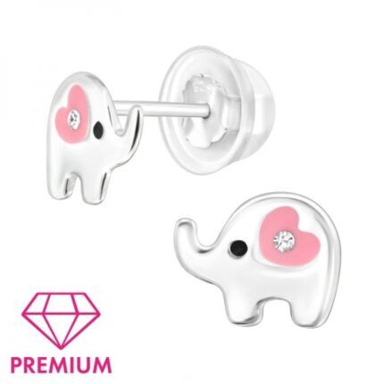 Detské strieborné náušničky Sloník Love, premium, puzetové, silikón