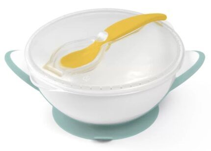 Uzatvárateľná miska s prísavkou a lyžičkou - žltá, mätová