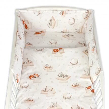 Mantinel s obliečkami, 3D sada - Na obláčiku, béžová, bíela, 135x100