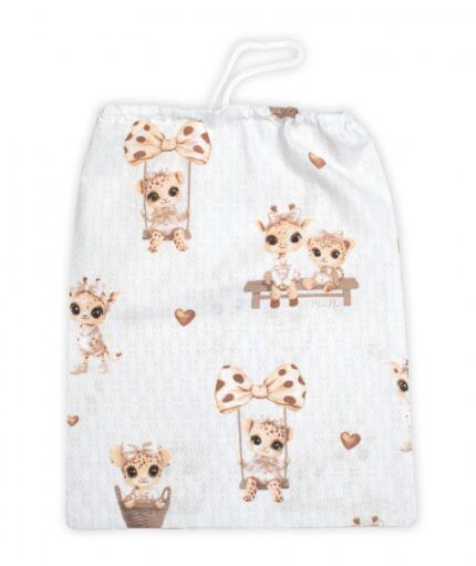 Vrecko na prezuvky 40x32cm, bavlna, Žirafky - béžová