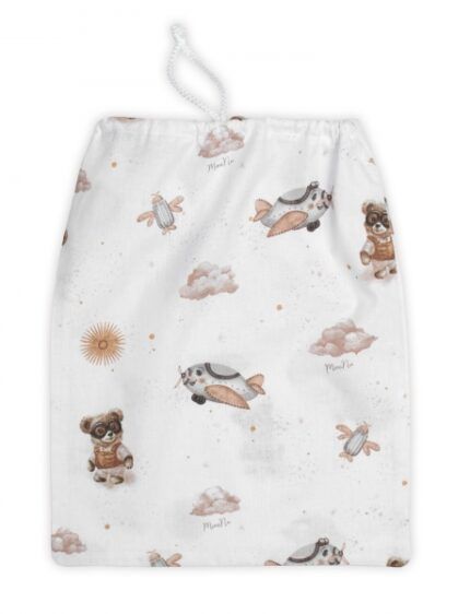 Vrecko na prezuvky 40x32cm, bavlna, Méďa pilot - béžový